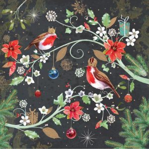 Tracks Charity Christmas Cards Robins and Winter Flowers Design Pack of 5 Cards